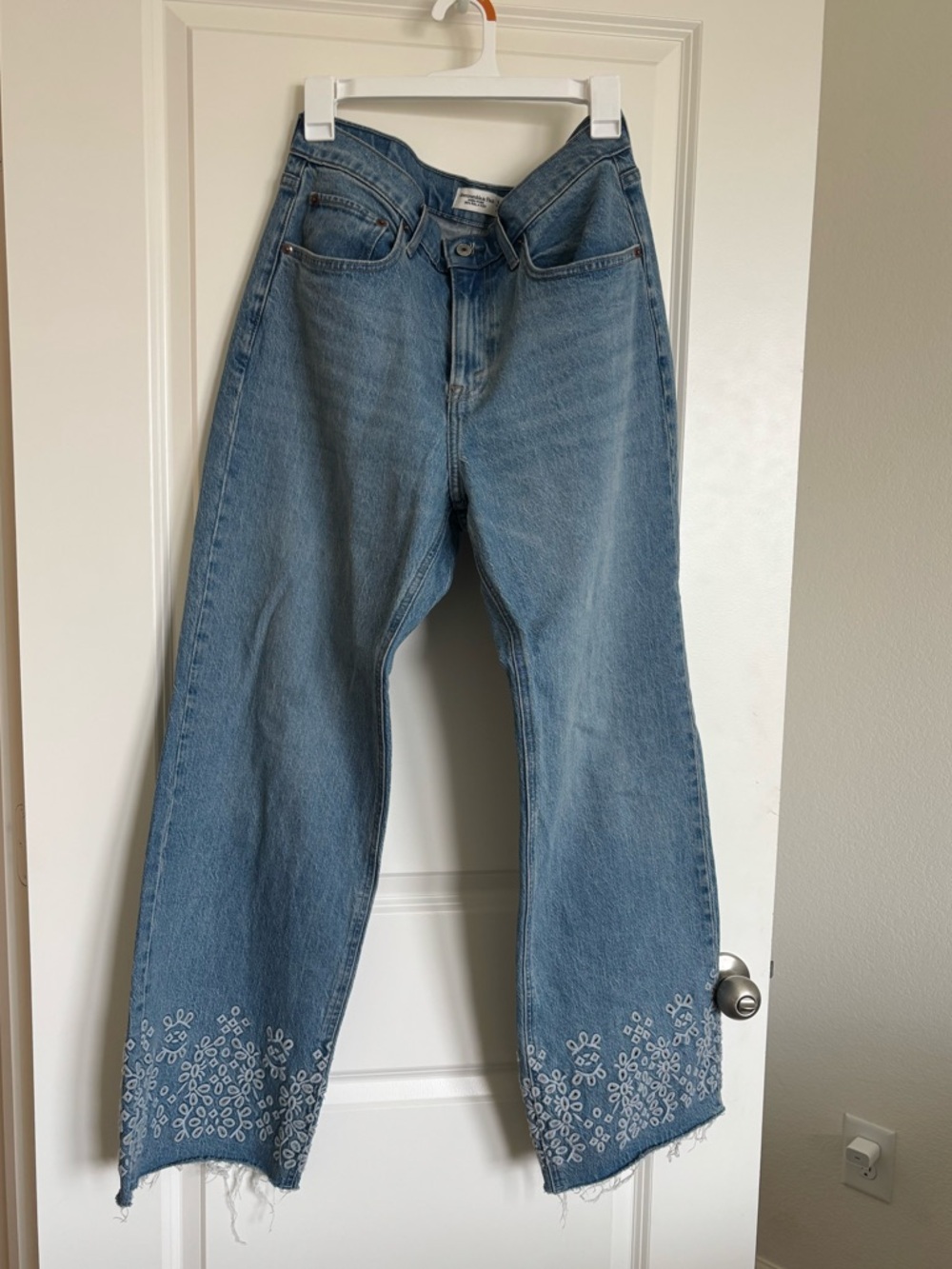 Abercrombie & Fitch Light Blue Flare Jeans with Embroidered Hems